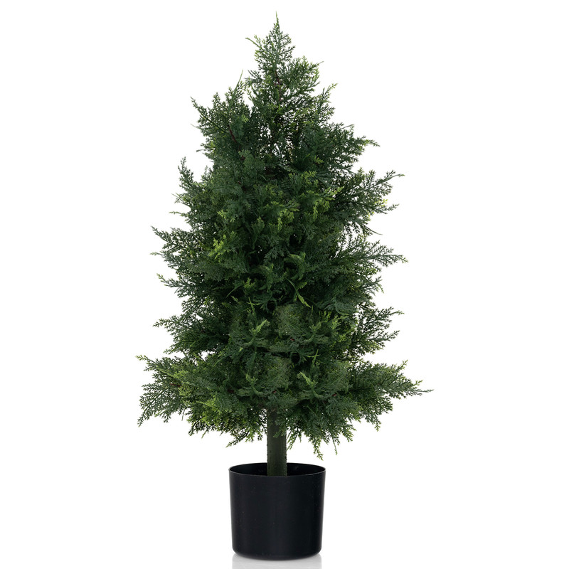 Artificial Cedar Topiary Tree in Plastic Nursery Pot, Perfect for Porch & Office Decor