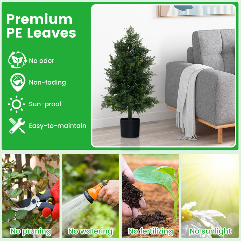 Artificial Cedar Topiary Tree in Plastic Nursery Pot, Perfect for Porch & Office Decor
