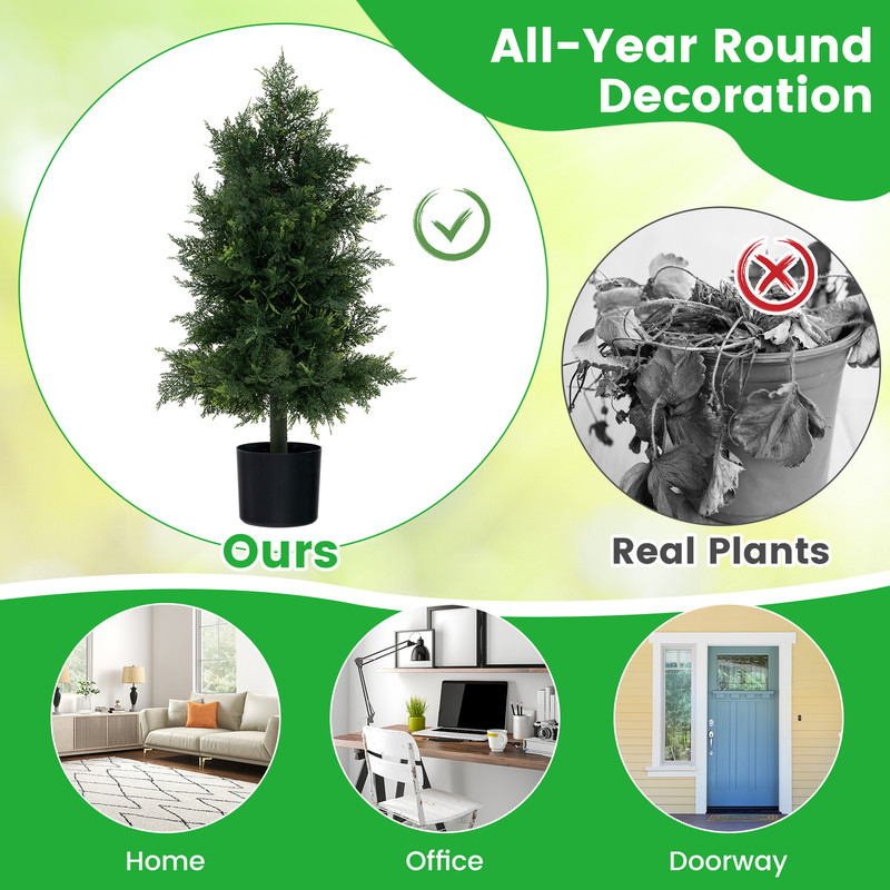 Artificial Cedar Topiary Tree in Plastic Nursery Pot, Perfect for Porch & Office Decor