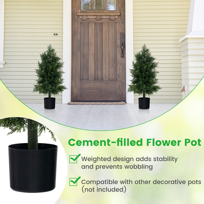 Artificial Cedar Topiary Tree in Plastic Nursery Pot, Perfect for Porch & Office Decor