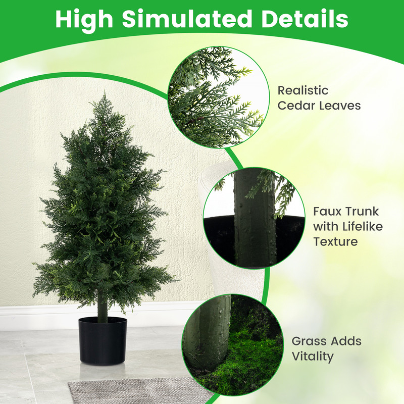 Artificial Cedar Topiary Tree in Plastic Nursery Pot, Perfect for Porch & Office Decor