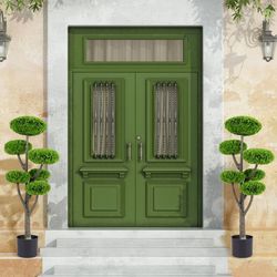 6 ball artificial cypress topiary ball tree with weighted pot for porch, realistic indoor/outdoor decor