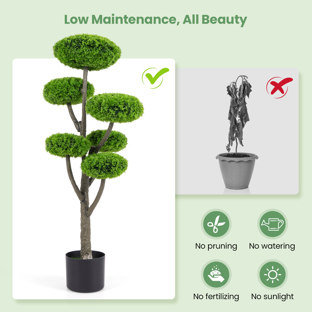 6 Ball Artificial Cypress Topiary Ball Tree With Weighted Pot For Porch Realistic IndoorOutdoor Dec 5