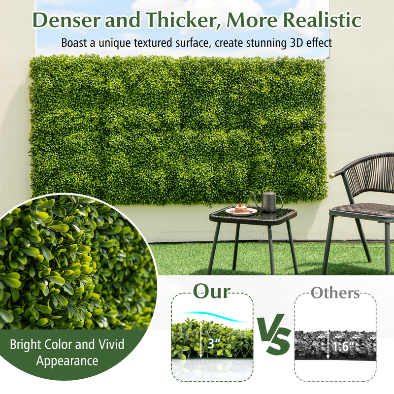 12-Piece 20" x 20" Artificial Hedge Boxwood Panels, Realistic Privacy Fence & Wall Decor
