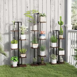 3-piece tall wood plant stand set, rustic 4+5+6-tier indoor flower stands for stylish plant display