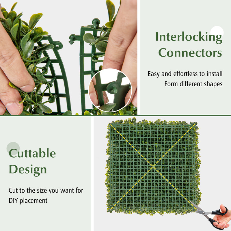 12-Piece 20" x 20" Artificial Hedge Boxwood Panels, Realistic Privacy Fence & Wall Decor