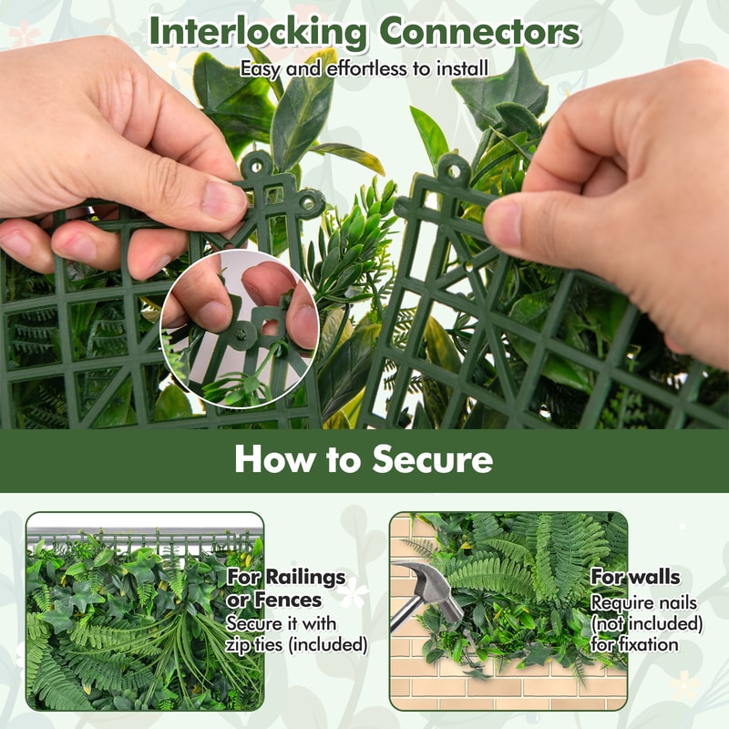 Artificial Hedge Boxwood Panel Faux Green Wall Panels With Diverse Leaves For Home Garden Wedding 6