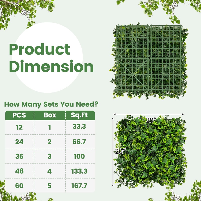 Artificial Greenery Foliage Panels With Insertable Branches Lush Faux Hedge Wall For Indoor Outdoor 4