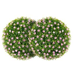 artificial plant topiary balls, realistic faux decorative balls with pink flowers for home, wedding, patio & events