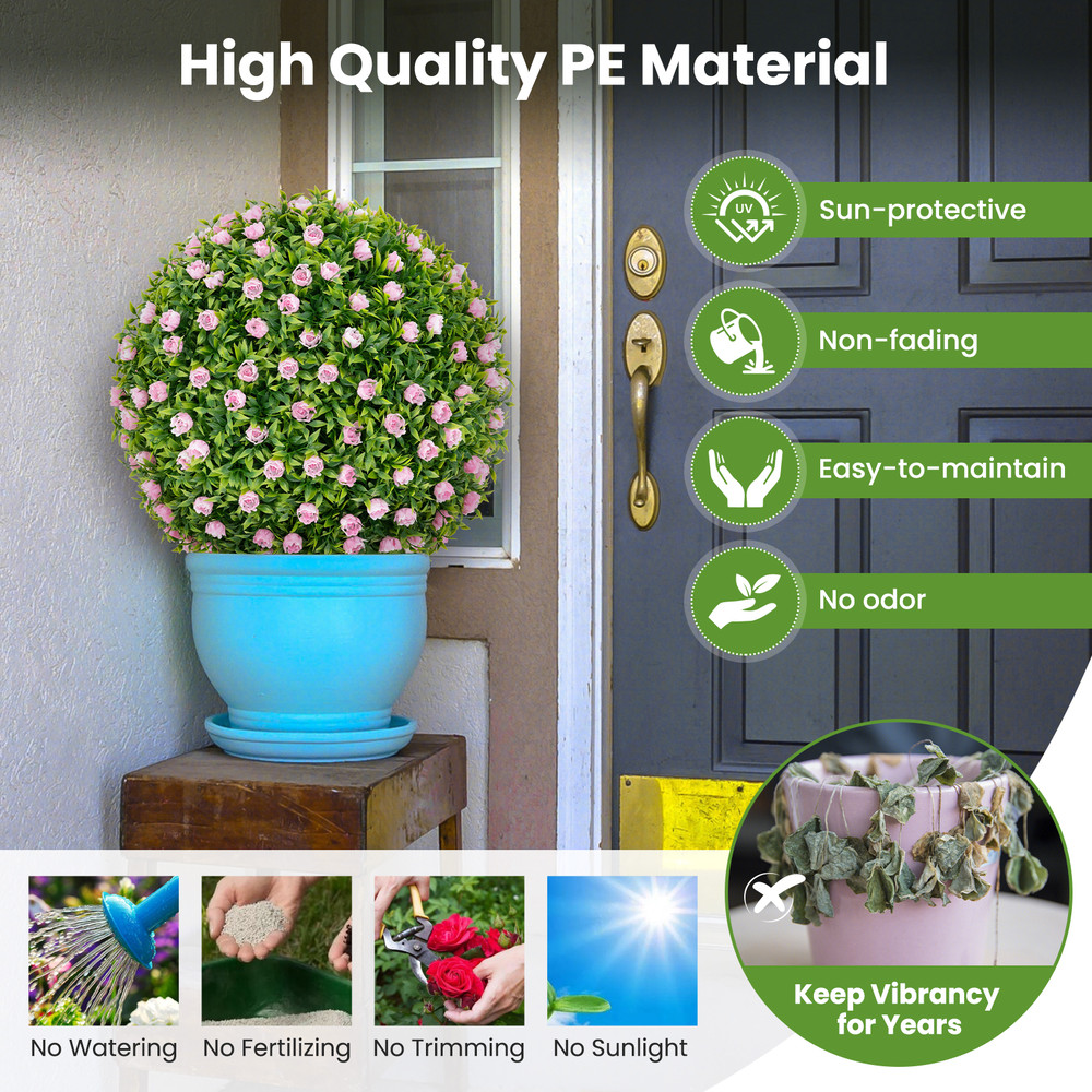 Artificial Plant Topiary Balls Realistic Faux Decorative Balls With Pink Flowers For Home Wedding P 4