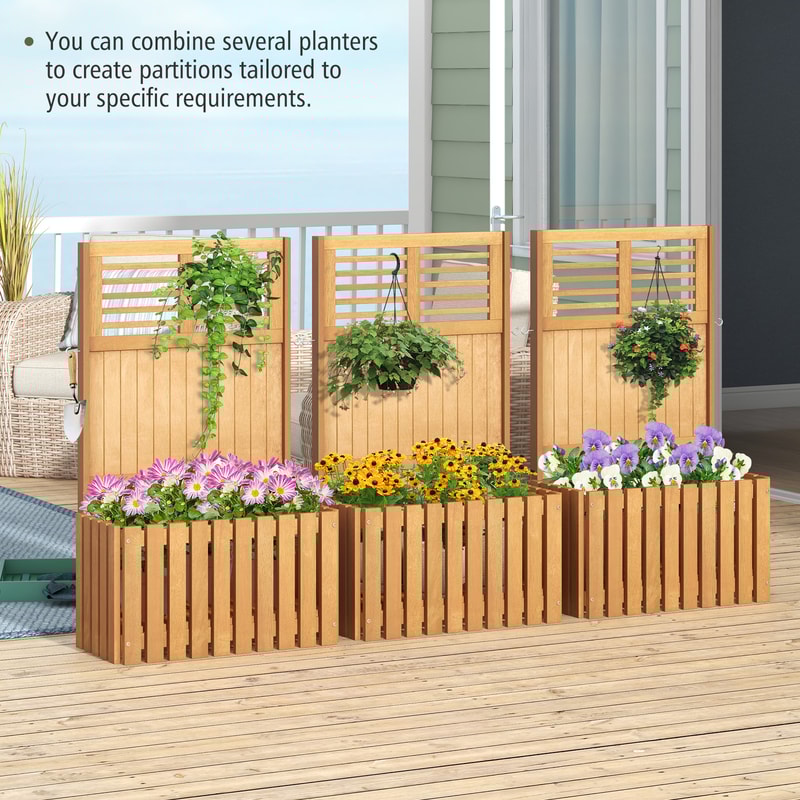 Premium Wooden Raised Garden Bed With Privacy Screen Freestanding Outdoor Planter With Trellis Hook 3