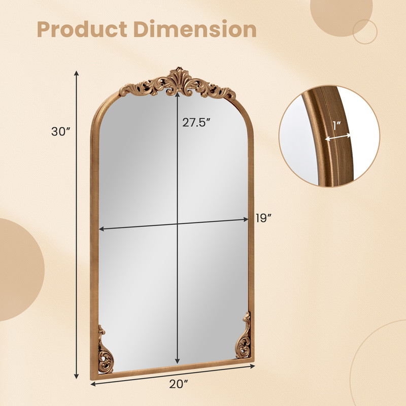 Elegant Arched Mirror For Wall Gold Traditional Vintage Ornate Baroque Mirror With Metal Frame For  7