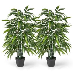 realistic fake bamboo leave tree with pe bamboo trunk, indoor & outdoor faux greenery plant decor for living room