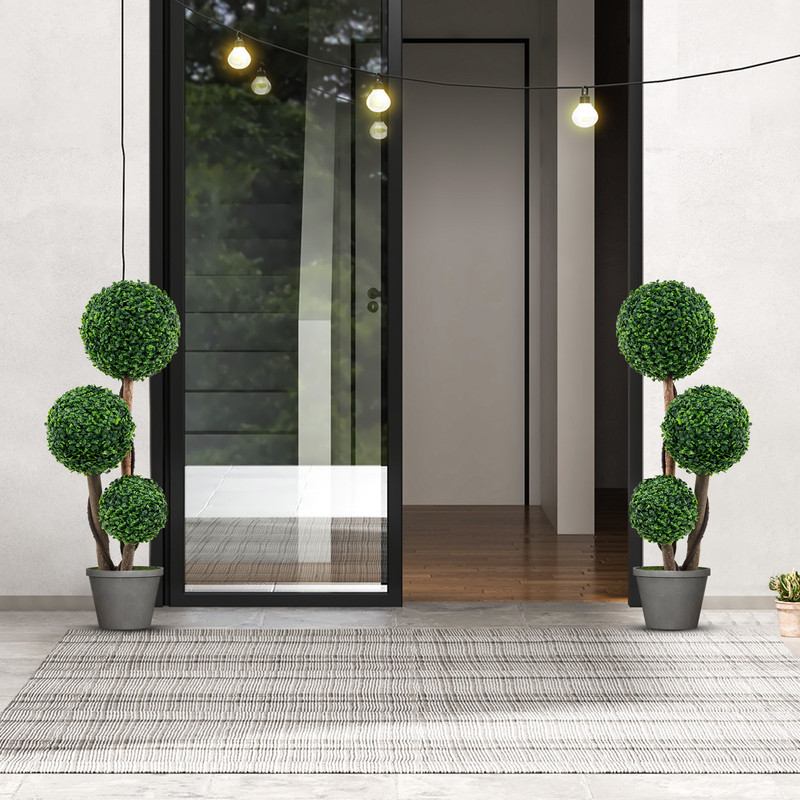 UV Protected Tall Artificial Boxwood Topiary Tree In Pot Decorative Faux Greenery For Porch Patio O 2