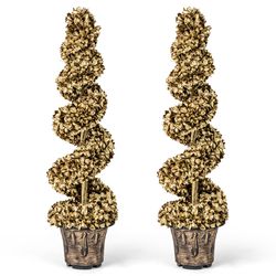 artificial topiary spiral trees with vintage nursery pot, uv-resistant faux plant decor for porch, patio & interior