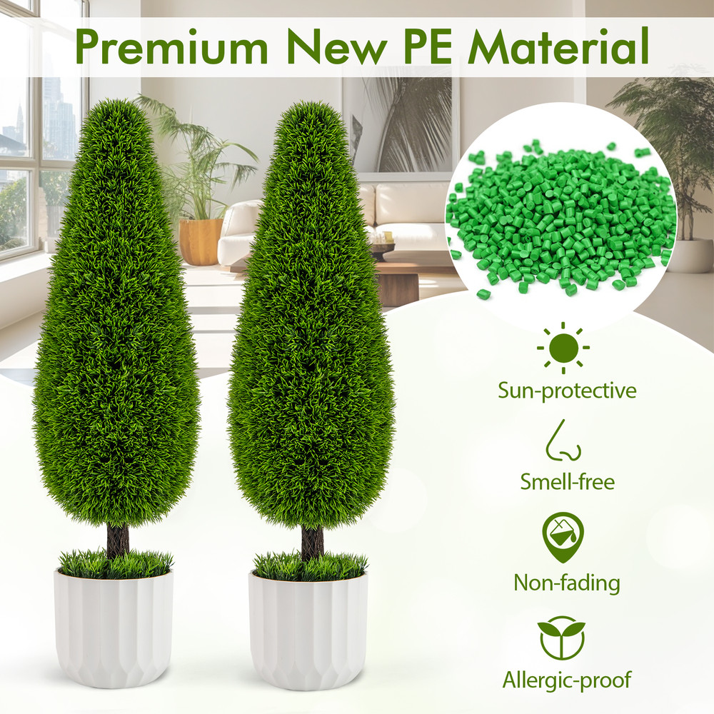Set Of Artificial Cedar Teardrop Shaped Bushes Faux Plants In Plastic Nursery Pots For Indoor Outd 3