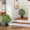 Faux Boxwood Topiary Ball Trees with Flowers, UV-Resistant Artificial Shrubs for Porch, Patio, Office, or Event Decor