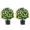 Faux Boxwood Topiary Ball Trees with Flowers, UV-Resistant Artificial Shrubs for Porch, Patio, Office, or Event Decor