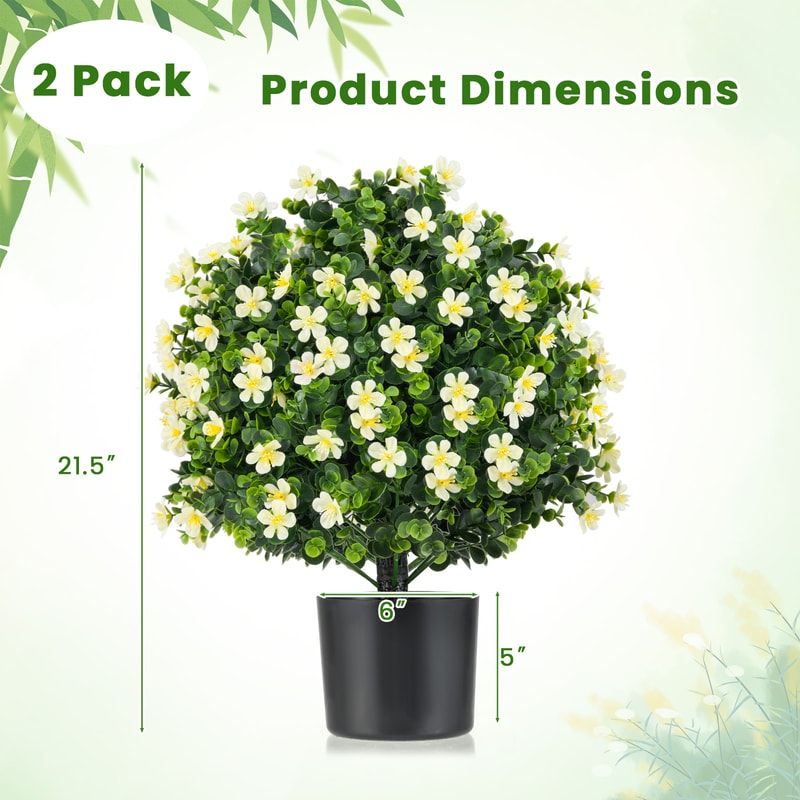 Faux Boxwood Topiary Ball Trees with Flowers, UV-Resistant Artificial Shrubs for Porch, Patio, Office, or Event Decor