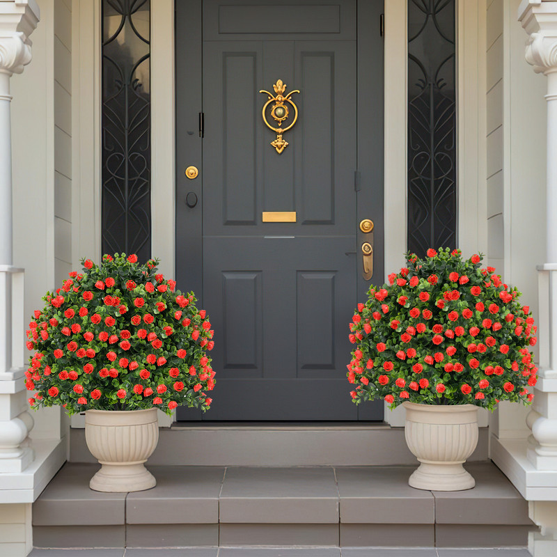 Faux Rose Topiary Ball Trees Artificial Shrub Bushes With Flowers For Porch Garden Home Decor 1