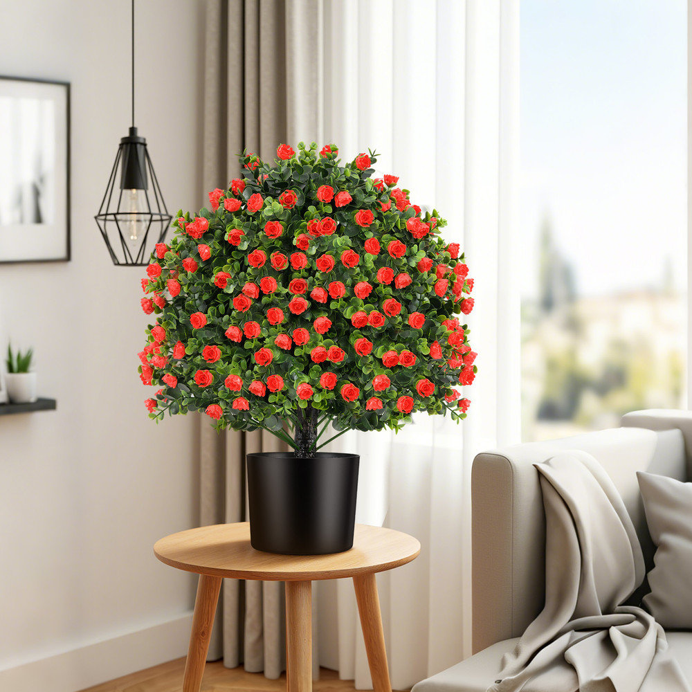 Faux Rose Topiary Ball Trees Artificial Shrub Bushes With Flowers For Porch Garden Home Decor 2