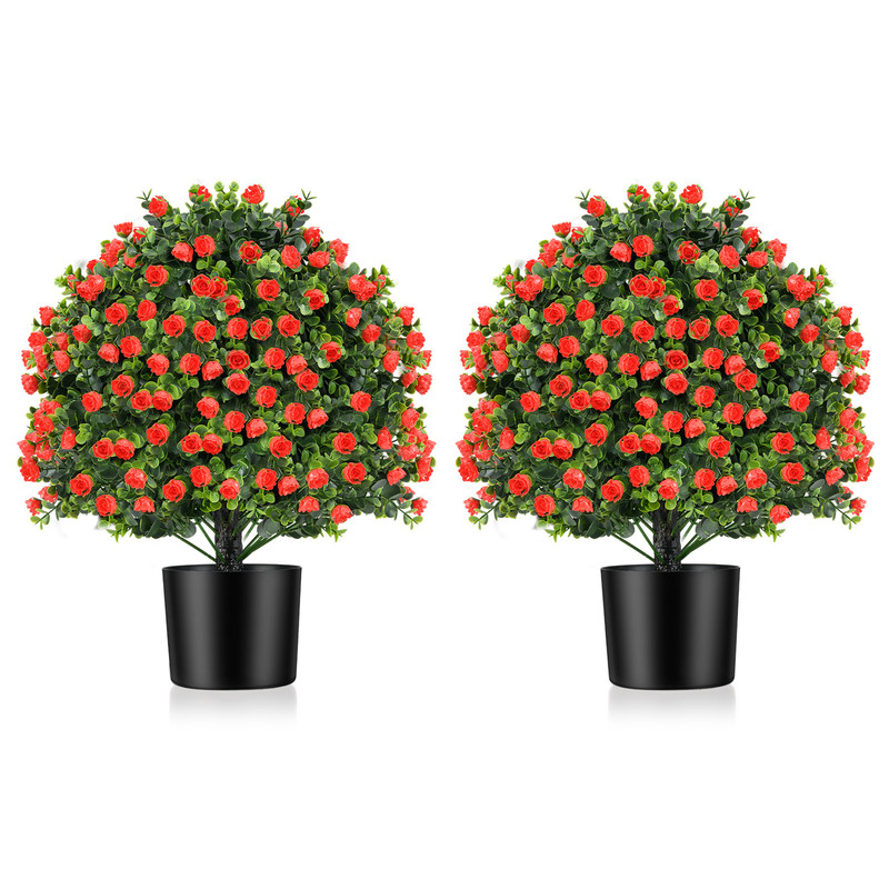 Faux Rose Topiary Ball Trees Artificial Shrub Bushes With Flowers For Porch Garden Home Decor 0