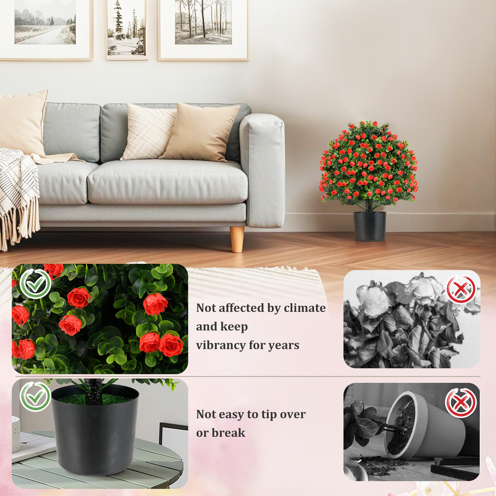 Faux Rose Topiary Ball Trees Artificial Shrub Bushes With Flowers For Porch Garden Home Decor 3