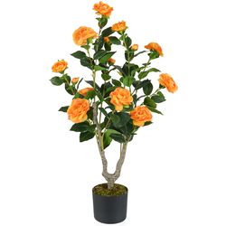artificial camellia tree with blooming flower, faux indoor potted plant for home, wedding, office & gift use