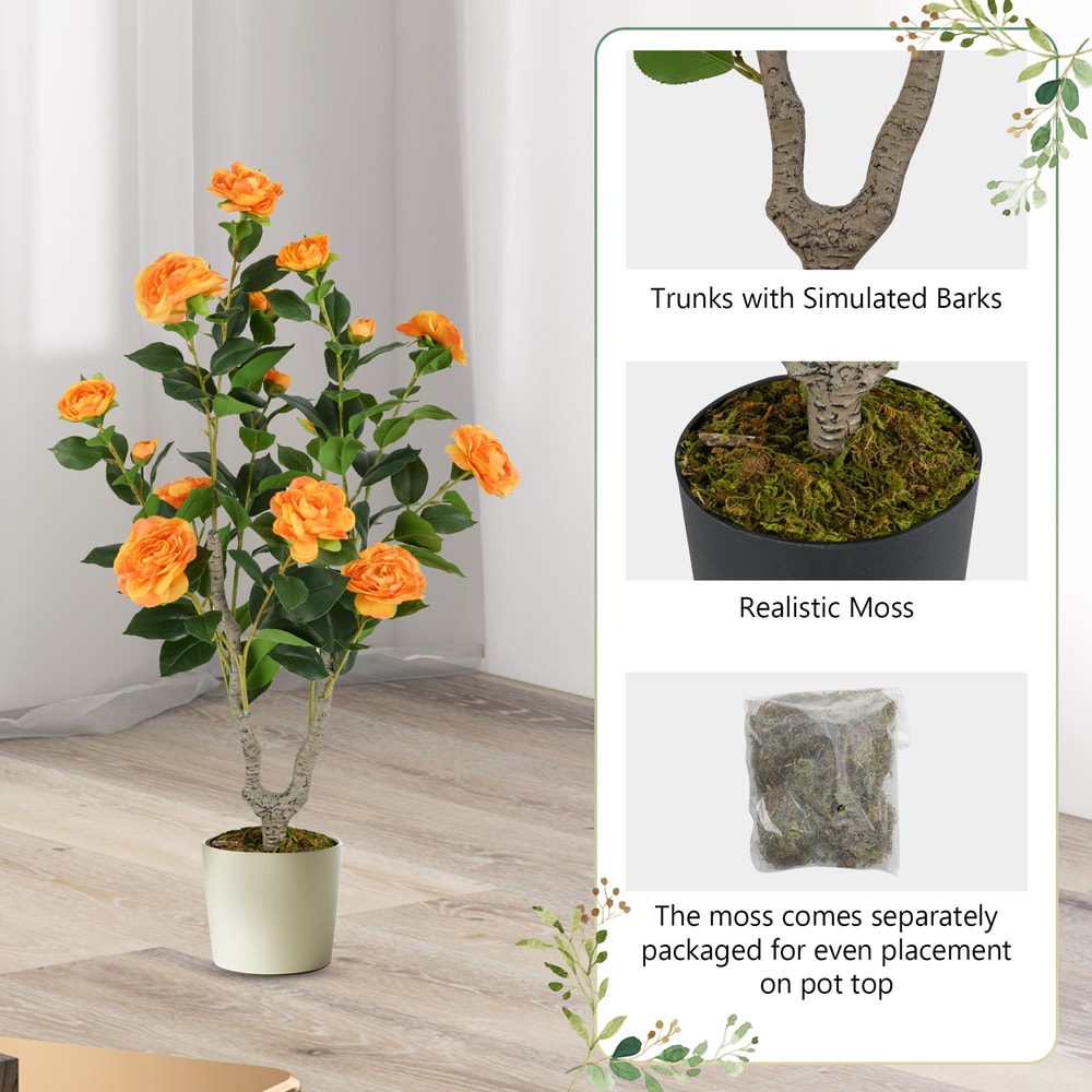 Artificial Camellia Trees With Blooming Flowers Realistic Faux Potted Plants For Indoor Decor House 6