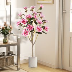 faux wedding flower plant with peva leaves and multi-branch trunks, elegant indoor artificial magnolia tree