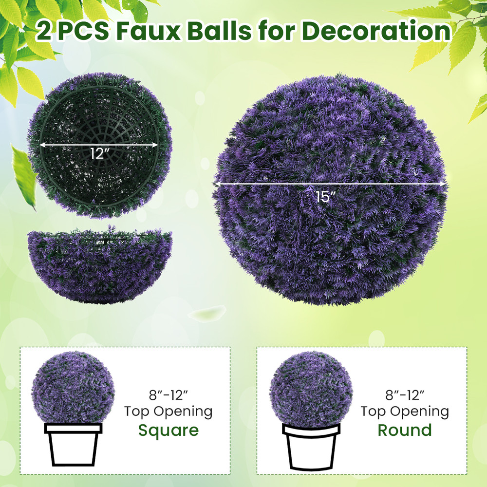 15 Inch Round Artificial Plant Boxwood Topiary Balls Set of 2 for Indoor & Outdoor