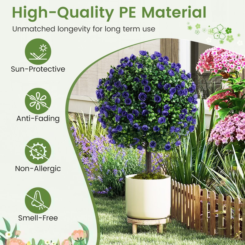 22 Inch Set Of 2 Artificial Purple Rose Topiary Ball Trees With CementFilled Pot Vibrant Stable De 7