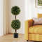 Set Of 2 Artificial Double Topiary Ball Trees Realistic PE Leaf Decor With Cement Pot 0