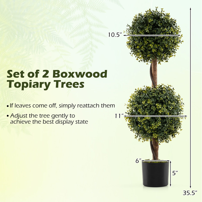 Set Of 2 Artificial Double Topiary Ball Trees Realistic PE Leaf Decor With Cement Pot 5