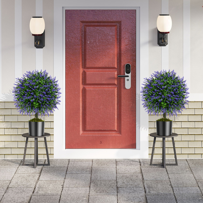 23 Inch Set Of 2 Artificial Lavender Topiary Ball Trees With CementFilled Pot PotIndoorOutdoor Deco 0
