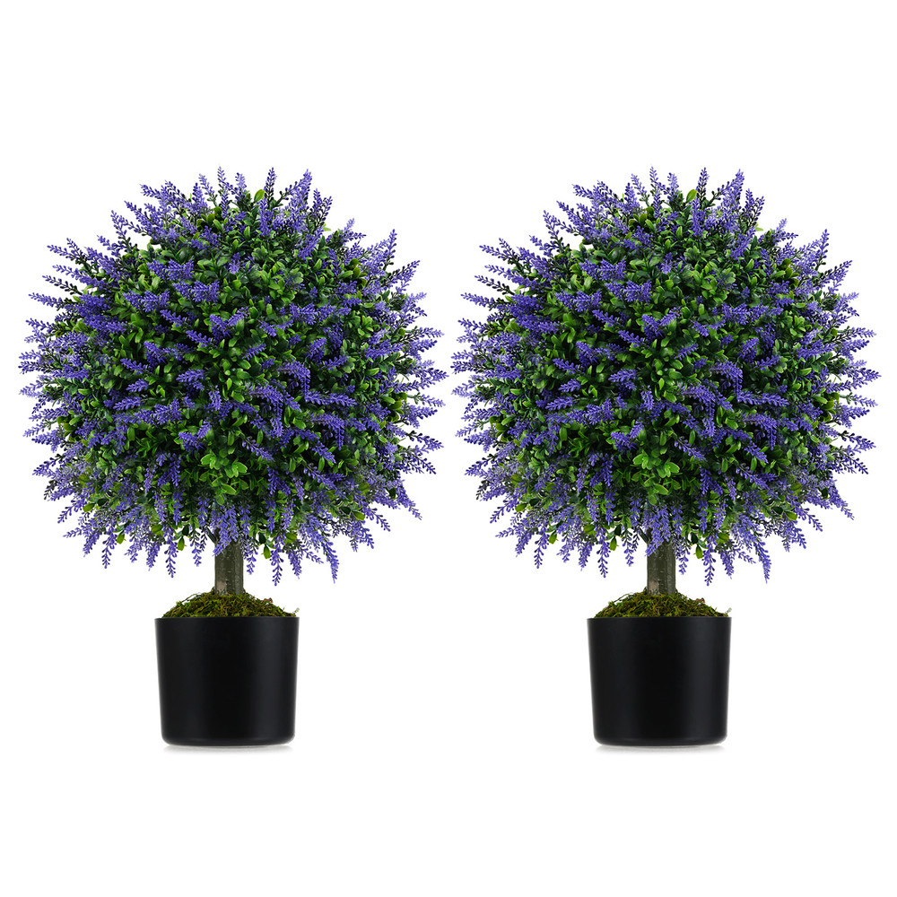 23 Inch Set Of 2 Artificial Lavender Topiary Ball Trees With CementFilled Pot PotIndoorOutdoor Deco 3