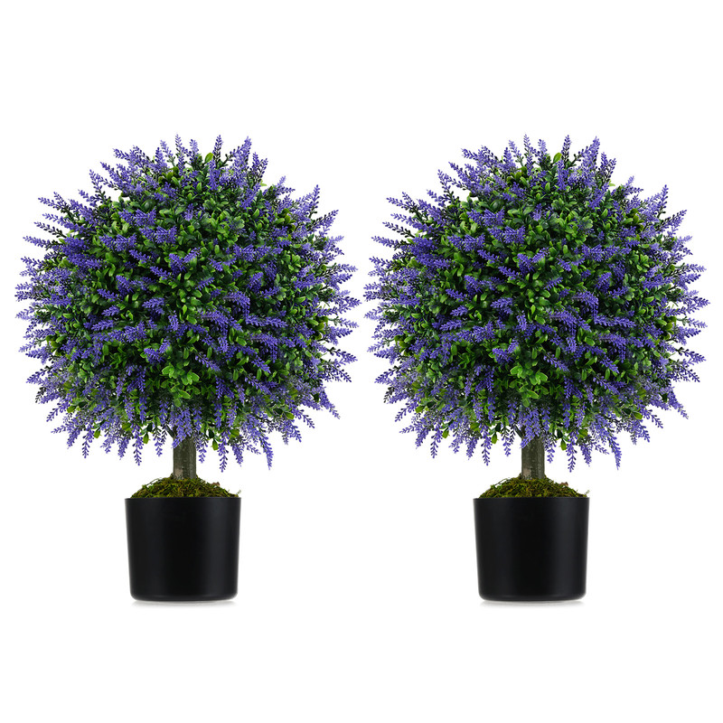 23 Inch Set Of 2 Artificial Lavender Topiary Ball Trees With CementFilled Pot PotIndoorOutdoor Deco 3