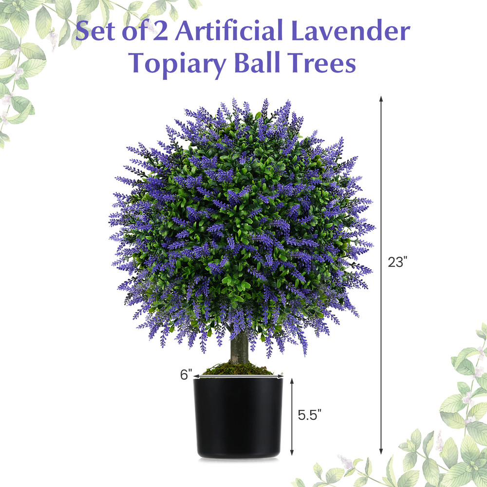 23 Inch Set Of 2 Artificial Lavender Topiary Ball Trees With CementFilled Pot PotIndoorOutdoor Deco 4