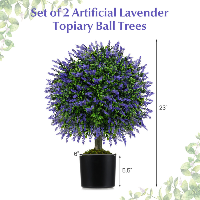 23 Inch Set Of 2 Artificial Lavender Topiary Ball Trees With CementFilled Pot PotIndoorOutdoor Deco 4