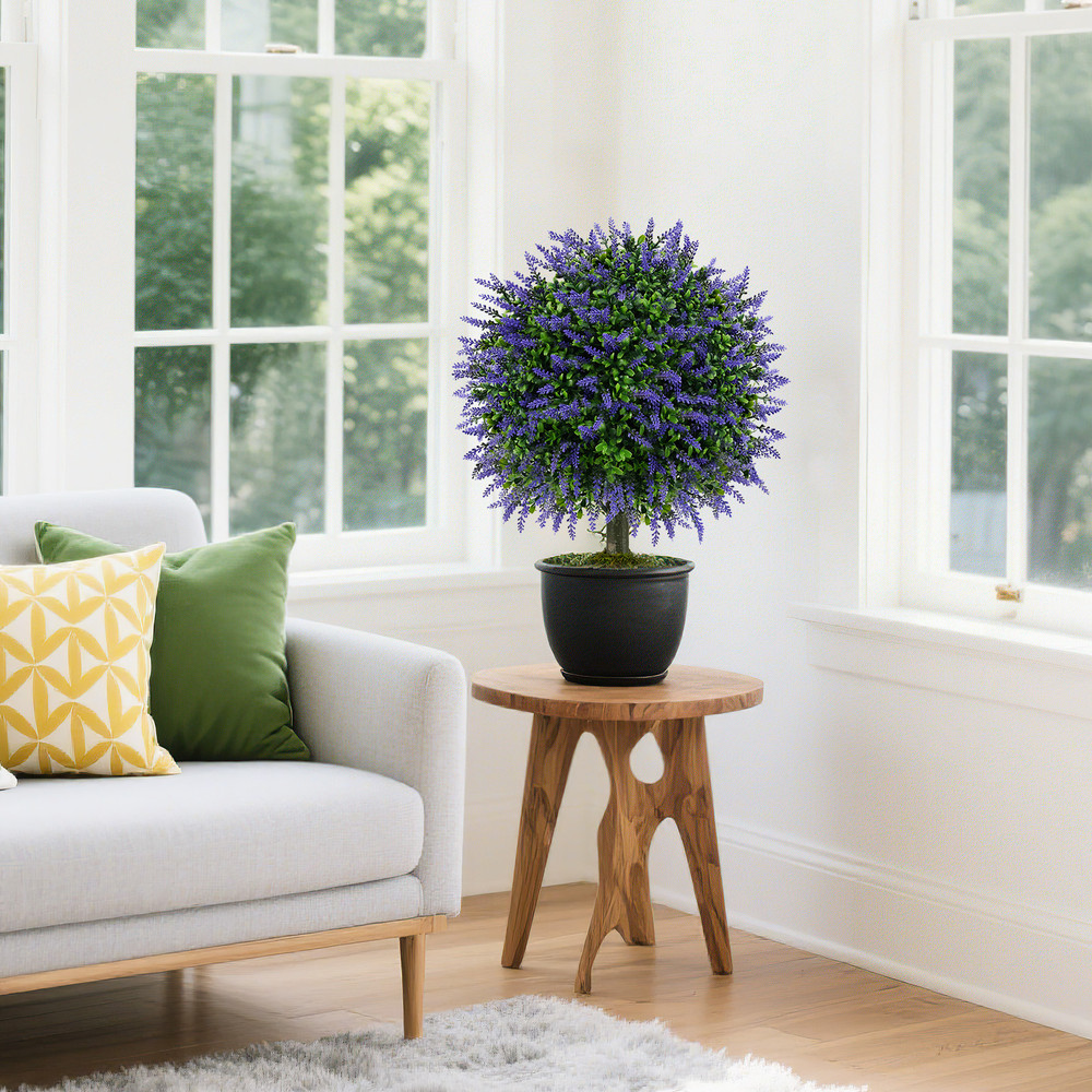 23 Inch Set Of 2 Artificial Lavender Topiary Ball Trees With CementFilled Pot PotIndoorOutdoor Deco 1