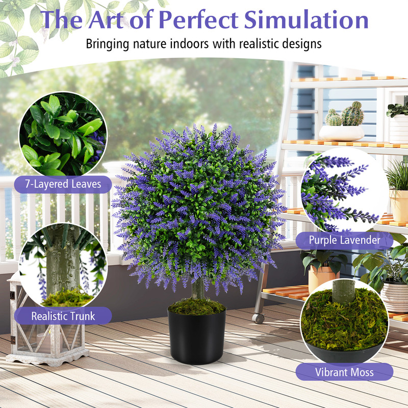 23 Inch Set Of 2 Artificial Lavender Topiary Ball Trees With CementFilled Pot PotIndoorOutdoor Deco 5