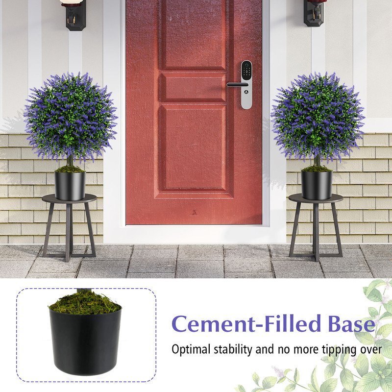 23 Inch Set Of 2 Artificial Lavender Topiary Ball Trees With CementFilled Pot PotIndoorOutdoor Deco 6