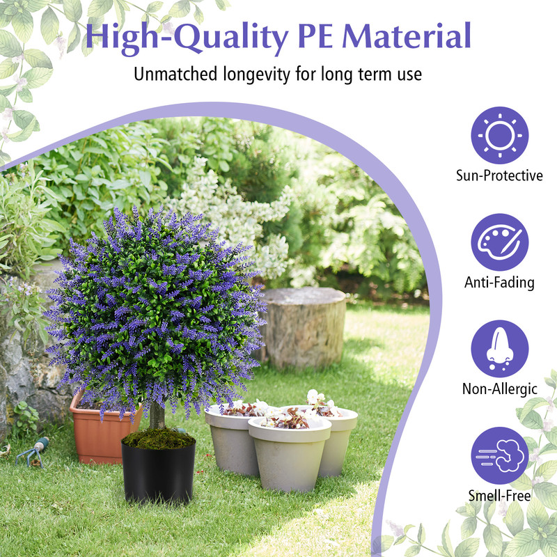 23 Inch Set Of 2 Artificial Lavender Topiary Ball Trees With CementFilled Pot PotIndoorOutdoor Deco 7