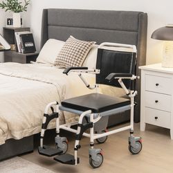4 in 1 bedside commode wheelchair with detachable bucket adjustable shower & mobility chair