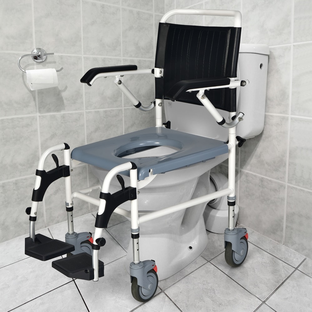 4 in 1 Bedside Commode Wheelchair with Detachable Bucket Adjustable Shower & Mobility Chair