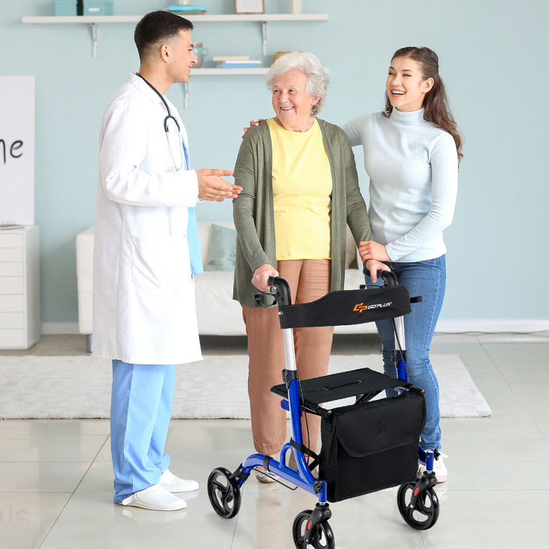 Folding Aluminum Rollator Walker with 8 Inch Wheels and Seat Lightweight & Portable Mobility Aid