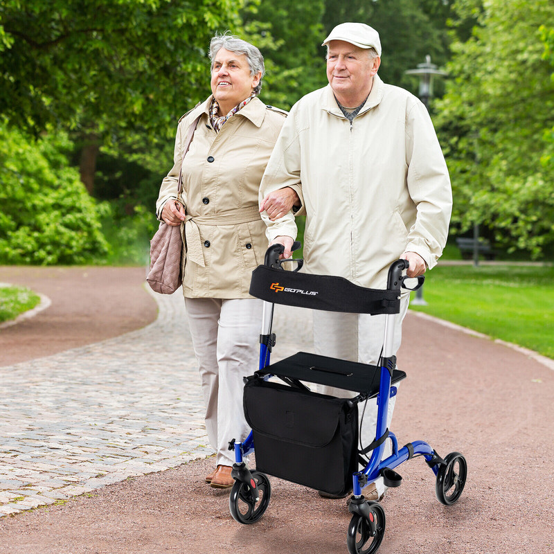 Folding Aluminum Rollator Walker with 8 Inch Wheels and Seat Lightweight & Portable Mobility Aid