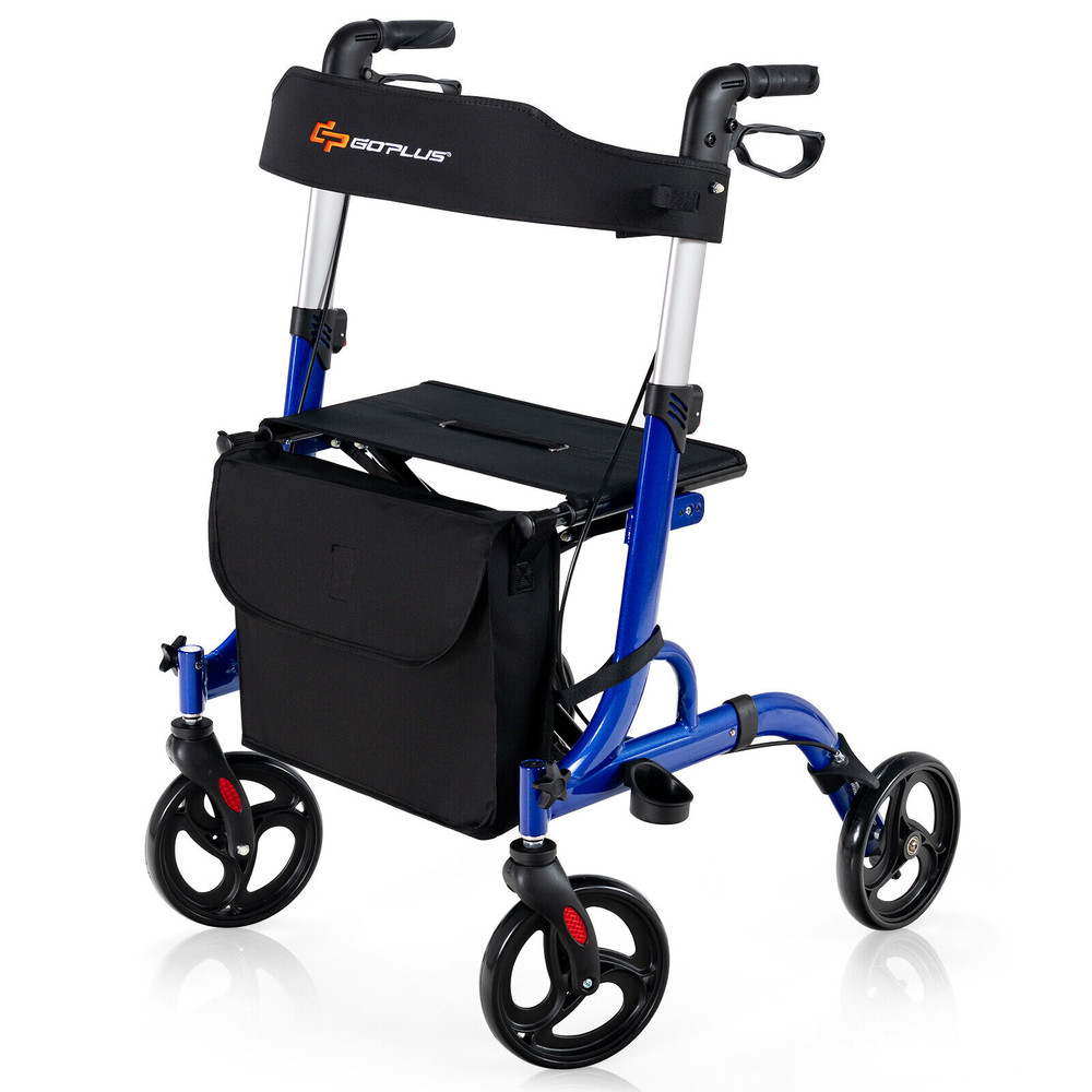 Folding Aluminum Rollator Walker with 8 Inch Wheels and Seat Lightweight & Portable Mobility Aid
