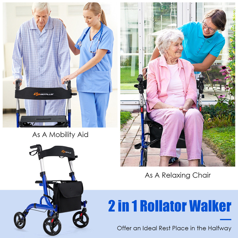 Folding Aluminum Rollator Walker with 8 Inch Wheels and Seat Lightweight & Portable Mobility Aid