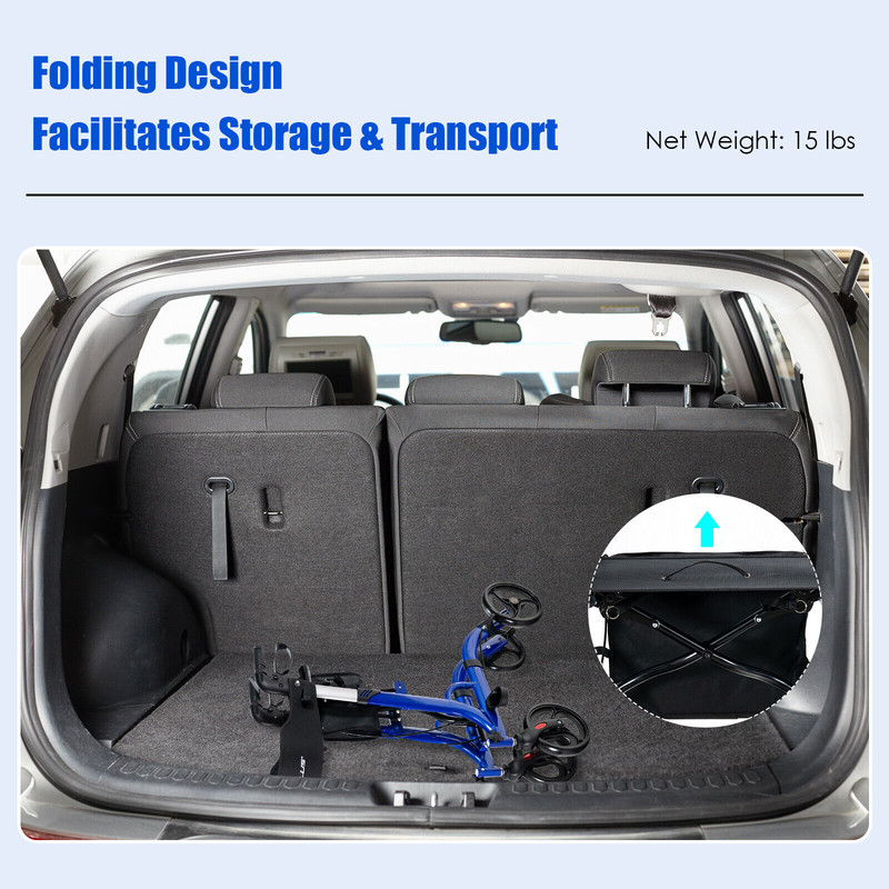 Folding Aluminum Rollator Walker with 8 Inch Wheels and Seat Lightweight & Portable Mobility Aid